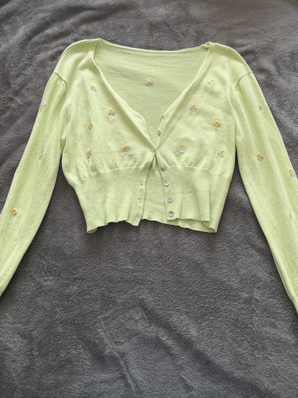 Zara Light Green Cropped Cardigan with floral Embroidery